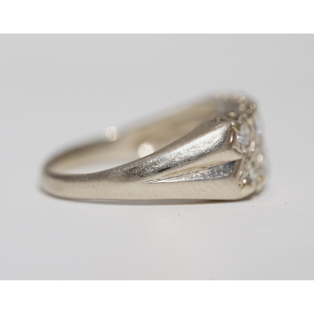 Vintage 14k Solid White Gold Cluster Rows Natural Diamond Ring - Size 6.75 4.13g - Picture 9 of 12